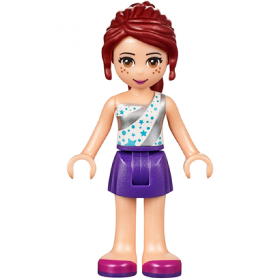 Friends Mia, Dark Purple Skirt, White One Shoulder Top with Stars