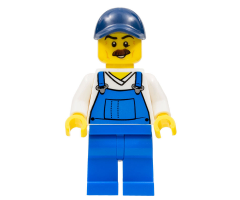 Beach Janitor - Blue Overalls and Dark Blue Cap