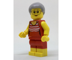 Beachgoer - Gray Female Hair and Red Old-Fashioned Swimsuit