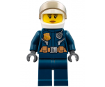 Police - City Helicopter Pilot Female, Leather Jacket with Gold Badge and Utility Belt, Dark Blue Legs, White Helmet, Peach Lips Slight Smile