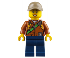 City Jungle Explorer Female - Dark Orange Shirt with Green Strap, Dark Blue Legs, Dark Tan Cap with Hole, Black Eyebrows