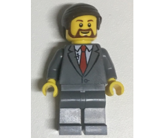 Suit Jacket Buttoned with Red Tie, Dark Bluish Gray Legs, Dark Brown Smooth Hair