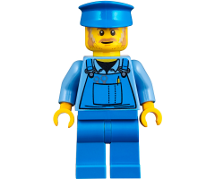 Mechanic Male with Blue Hat, Dark Tan Moustache and Sideburns, Medium Blue Shirt, and Blue Overalls, No Back Print