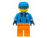 Skier Female, Dark Azure Jacket and Helmet, Goggles with Peach Lips
