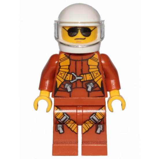Pilot - Dark Orange Jumpsuit, Dark Orange Legs with Straps, White Helmet, Trans-Clear Visor, Black and Silver Sunglasses