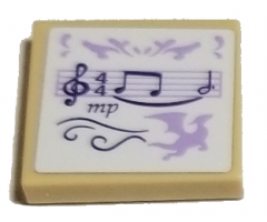 Tile 2 x 2 with Dark Purple Treble Clef, Notes, and 'mp', Lavender Scale and Dragon Silhouette on White Background Pattern (Sticker) - Set 41193