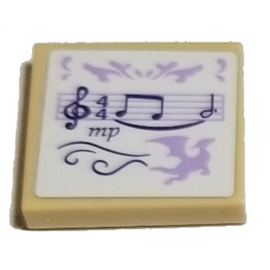 Tile 2 x 2 with Dark Purple Treble Clef, Notes, and 'mp', Lavender Scale and Dragon Silhouette on White Background Pattern (Sticker) - Set 41193