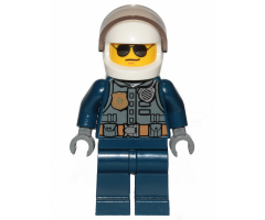 Police - City Pilot, Jacket with Dark Bluish Gray Vest, Dark Blue Legs, White Helmet, Sunglasses