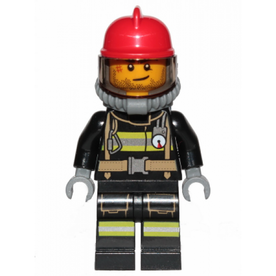 Fire - Reflective Stripes, Stubble Beard, Red Helmet, Breathing Neck Gear with Blue Air Tanks