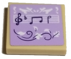 Tile 2 x 2 with Dark Purple Treble Clef and Notes, White Scale and Leaves on Lavender Background Pattern (Sticker) - Set 41193