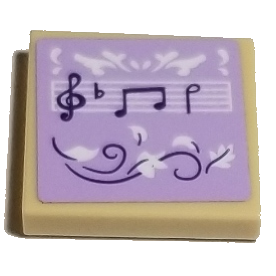 Tile 2 x 2 with Dark Purple Treble Clef and Notes, White Scale and Leaves on Lavender Background Pattern (Sticker) - Set 41193