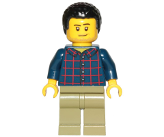Dad - Dark Blue Plaid Button Shirt, Olive Green Legs, Black Hair Male with Coiled Texture