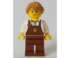 Barista - Female, Reddish Brown Apron with Cup and Name Tag, Medium Nougat Hair