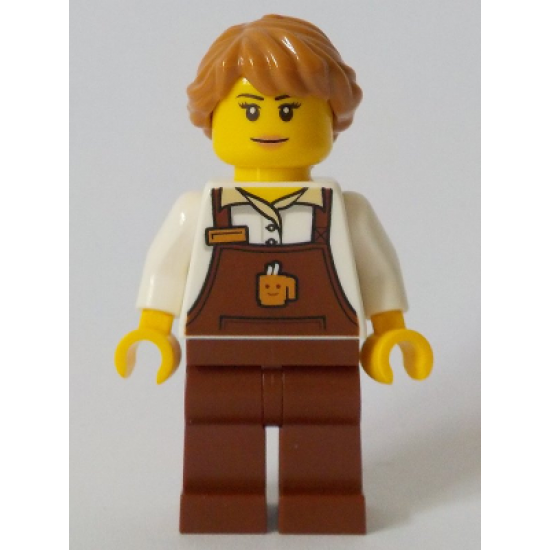 Barista - Female, Reddish Brown Apron with Cup and Name Tag, Medium Nougat Hair