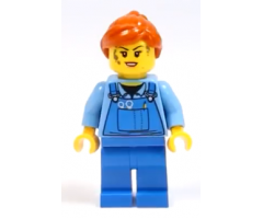 Mechanic Female, Medium Blue Shirt and Blue Overalls, Dark Orange Ponytail