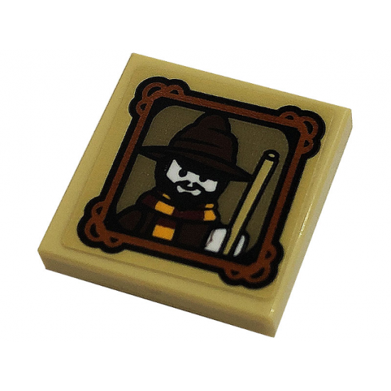 Tile, Modified 2 x 2 Inverted with Minifigure with Wizards Hat and Magic Wand in Picture Frame Pattern (Sticker) - Set 76382