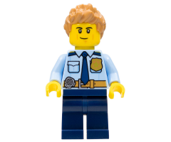 Police - City Officer Shirt with Dark Blue Tie and Gold Badge, Dark Tan Belt with Radio, Dark Blue Legs, Medium Nougat Spiked Hair