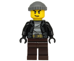 Police - City Bandit Crook, Black Leather Jacket, Dark Bluish Gray Knit Cap, Dark Brown Legs