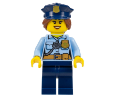 Police - City Officer Female, Bright Light Blue Shirt with Badge and Radio, Dark Blue Legs, Dark Blue Police Hat