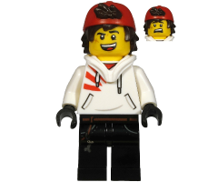 Jack Davids - White Hoodie with Backwards Cap and Hood Folded Down (Open Mouth Smile / Scared)