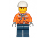 Construction Worker - Male, Orange Safety Jacket, Reflective Stripe, Sand Blue Hoodie, Dark Blue Legs, White Construction Helmet, Stubble