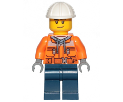 Construction Worker - Male, Orange Safety Jacket, Reflective Stripe, Sand Blue Hoodie, Dark Blue Legs, White Construction Helmet, Stubble