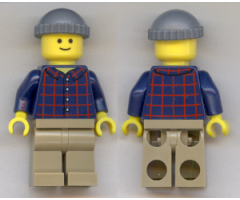 Plaid Button Shirt with Back Print, Dark Tan Legs, Dark Bluish Gray Knit Cap, Standard Grin (Pool Player)