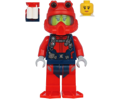 Scuba Diver - Female, Peach Lips Smile, Red Helmet, White Air Tanks, Red Flippers