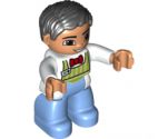 Duplo Figure Lego Ville, Male, Medium Blue Legs, Lime Striped Apron, Red Bow Tie, Black Hair