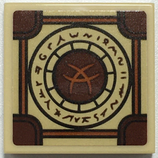 Tile 2 x 2 with Ancient Relic with Runes in Circles and Reddish Brown Corners Pattern (Sticker) - Set 76108