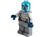 Cyber Drone Robot - Flat Silver Spacesuit with Harness and White Panel with Classic Space Logo, Trans-Light Blue Head