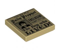 Tile 2 x 2 with Newspaper, 'the Daily Prophet', 'EXCLUSIVE HARRY POTTER', 'The Boy who LIVED!', and Image of Boy with Glasses Pattern