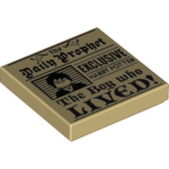 Tile 2 x 2 with Newspaper, 'the Daily Prophet', 'EXCLUSIVE HARRY POTTER', 'The Boy who LIVED!', and Image of Boy with Glasses Pattern