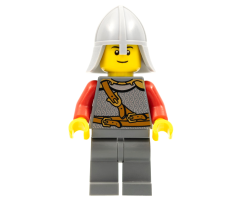 Kingdoms - Lion Knight Scale Mail with Chest Strap and Belt, Helmet with Neck Protector, Black Eyebrows, Thin Grin