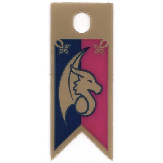 Plastic Flag with Dragon Head on Magenta and Dark Blue Background Pattern