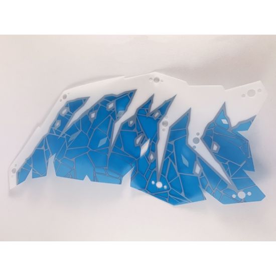Plastic Part for Set 70678 - Dragon Wing with White Forearm, Trans-Light Blue Skin, and Metallic Light Blue Cracks, LEGO Copyright on Right Pattern