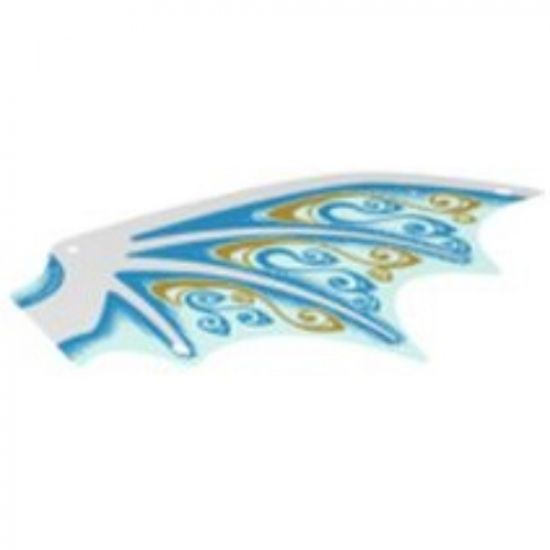 Plastic Wing Dragon with White Spines, Dark Azure and Gold Scrollwork and White Sparkles Pattern