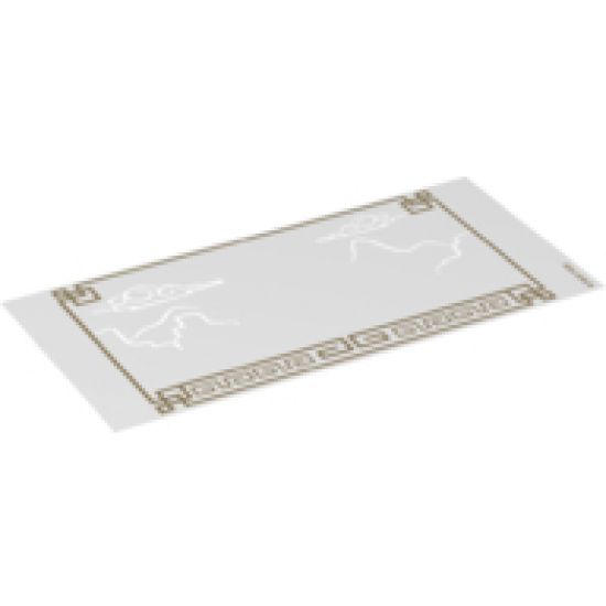 Plastic Translucent Shadow Theater Screen with Mountain and Cloud Cutouts and Gold Geometric Frame Pattern
