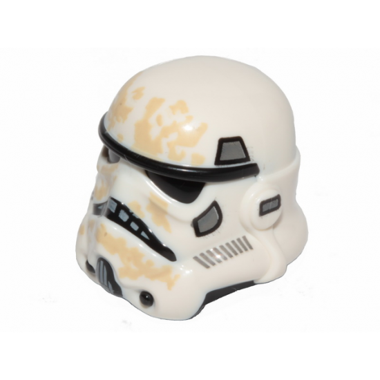 Minifigure, Headgear Helmet SW Stormtrooper, Dual Molded, White with Dark Bluish Gray Marks and Tan Dirt Stains Pattern