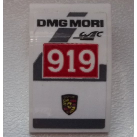 Slope, Curved 3 x 2 with Black 'DMG MORI' and 'WEC', White '919' on Red Background and Porsche Logo Pattern (Sticker) - Set 75876