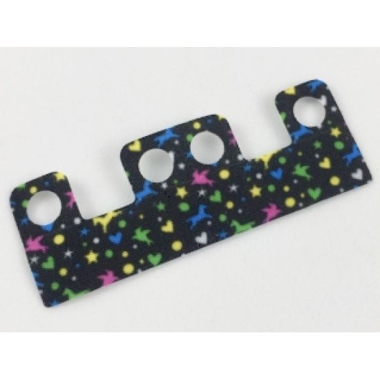 Minifigure, Body Wear Skirt Cloth with 4 Holes, Length 10mm, Black with Multicolored Shapes Pattern Design Side, Pale Side