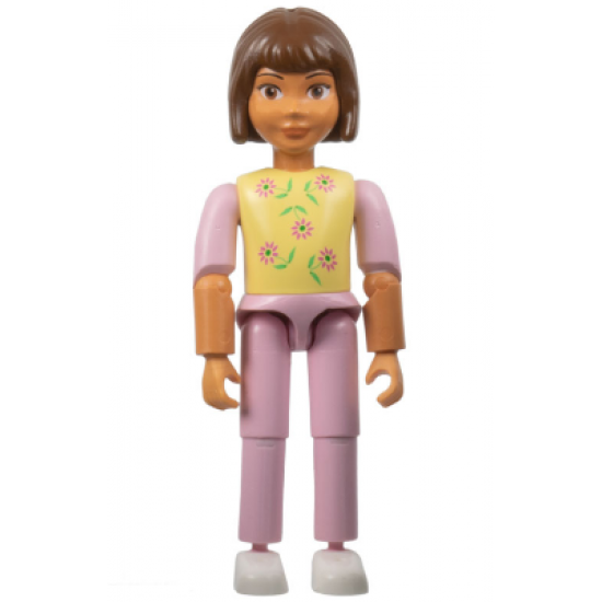Belville Female - Pink Pants, Yellow Shirt/Pink Sleeves with Flowers Pattern, Brown Hair