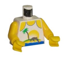 Torso Paradisa Tank Top, Palm Tree and Dolphin Pattern / Yellow Arms / Yellow Hands