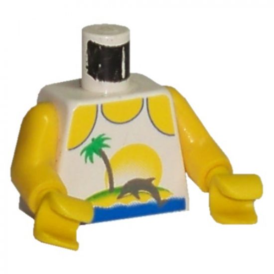 Torso Paradisa Tank Top, Palm Tree and Dolphin Pattern / Yellow Arms / Yellow Hands