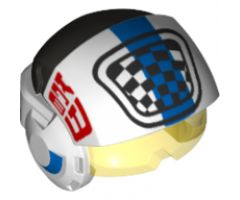 Minifigure, Headgear Helmet SW Rebel Pilot Raised Front with Trans-Yellow Visor with Blue Stripe and Black and White Checkered Pattern