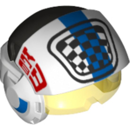 Minifigure, Headgear Helmet SW Rebel Pilot Raised Front with Trans-Yellow Visor with Blue Stripe and Black and White Checkered Pattern