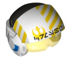 Minifigure, Headgear Helmet SW Rebel Pilot Raised Front with Trans-Yellow Visor with Yellow Diagonal Stripes, PDG Back and Alien Letters Pattern
