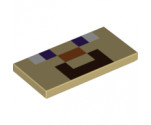 Tile 2 x 4 with White and Purple Squares, Dark Orange Rectangle, and Dark Brown Mouth Shape (Minecraft Steve Face) Pattern