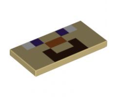 Tile 2 x 4 with White and Purple Squares, Dark Orange Rectangle, and Dark Brown Mouth Shape (Minecraft Steve Face) Pattern