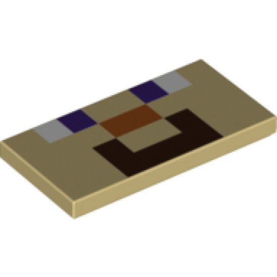 Tile 2 x 4 with White and Purple Squares, Dark Orange Rectangle, and Dark Brown Mouth Shape (Minecraft Steve Face) Pattern